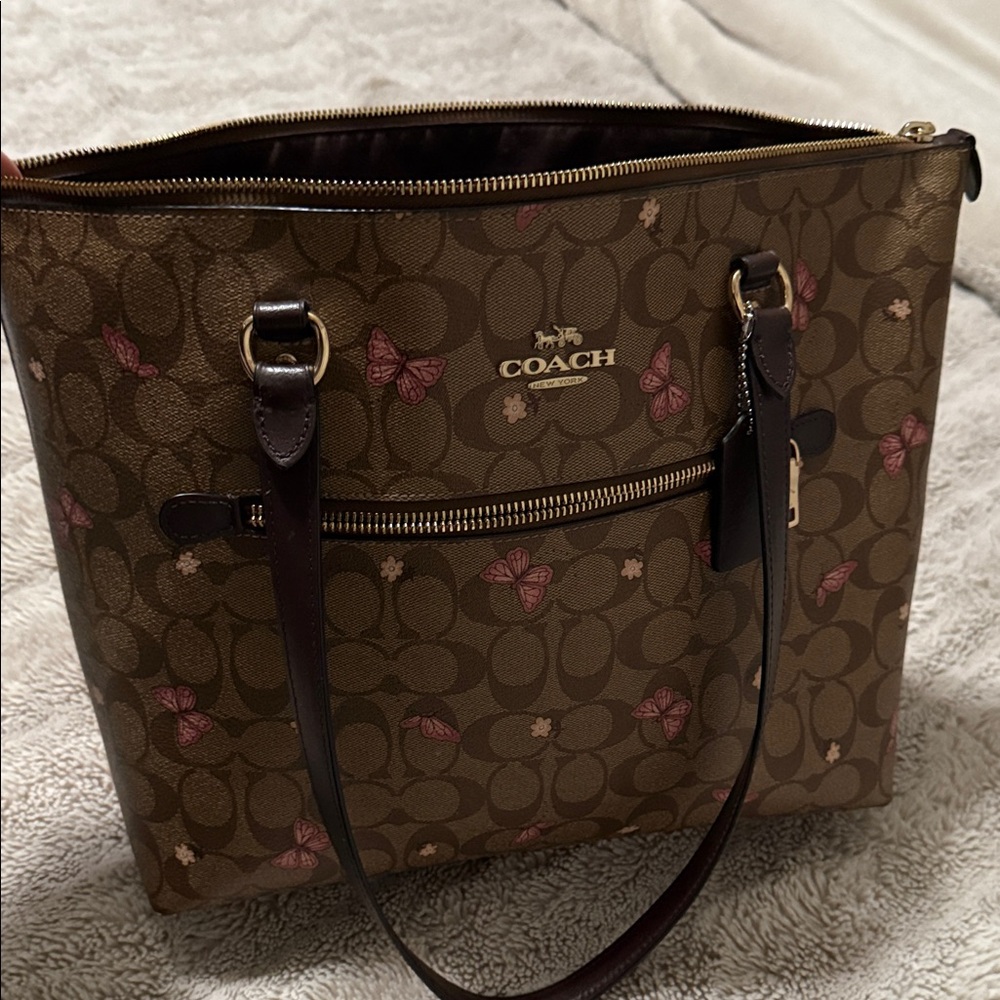 Coach Brown and Pink Butterfly Tote Bag